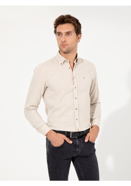 Erkek Bej Slim Fit Uzun Kollu Gömlek 50256919-VR011 indirimleri