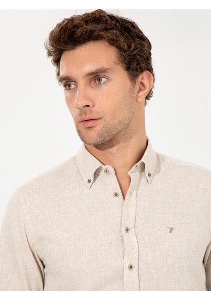 Erkek Bej Slim Fit Uzun Kollu Gömlek 50256919-VR011