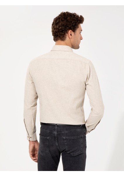 Erkek Bej Slim Fit Uzun Kollu Gömlek 50256919-VR011 fiyatları