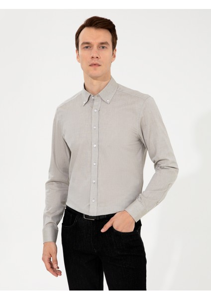 Erkek Haki Slim Fit Uzun Kollu Gömlek 50253916-VR027