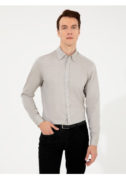 Erkek Haki Slim Fit Uzun Kollu Gömlek 50253916-VR027 modelleri