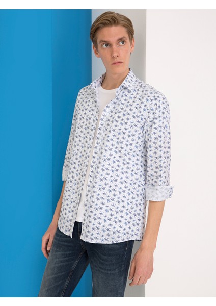 Erkek Lacivert Slim Fit Uzun Kollu Gömlek 50233196-VR033