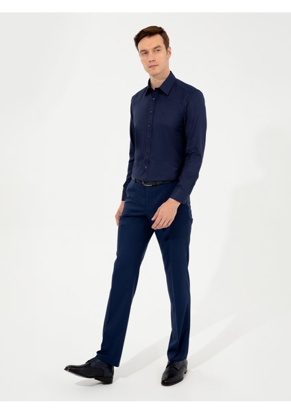 Erkek Lacivert Slim Fit Uzun Kollu Basic Gömlek 50256586-VR033