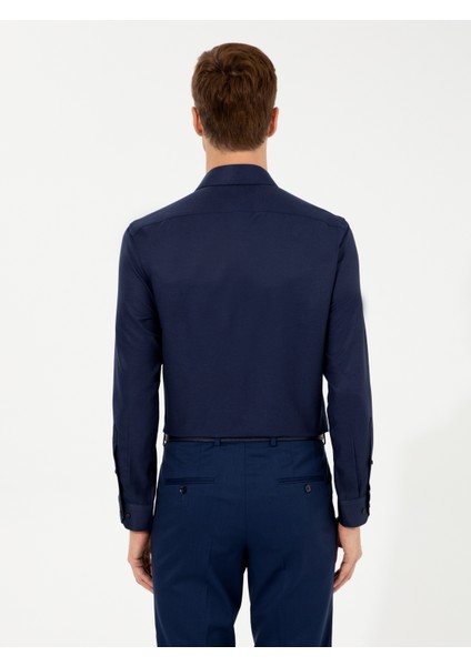 Erkek Lacivert Slim Fit Uzun Kollu Basic Gömlek 50256586-VR033