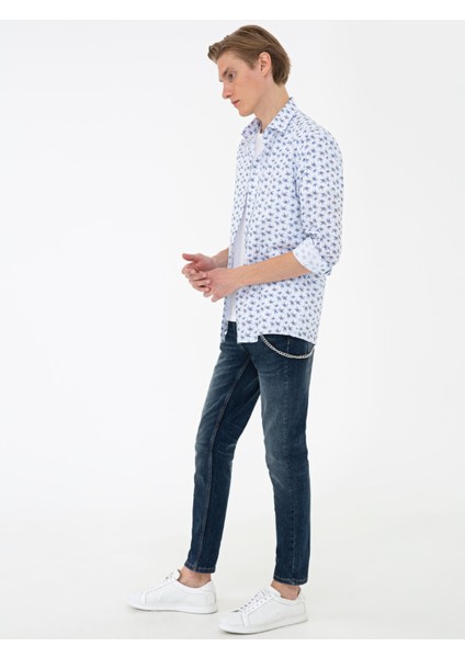 Erkek Lacivert Slim Fit Uzun Kollu Gömlek 50233196-VR033 indirimleri