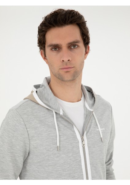 Erkek Gri Melanj Regular Fit Kapüşonu Sweatshirt 50284600-VR086