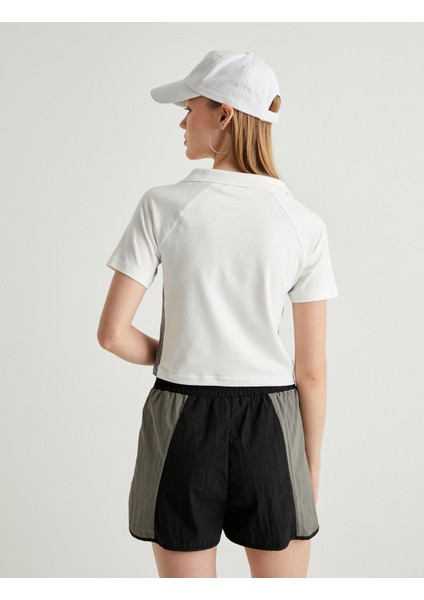 Crop Polo Tişört V Yaka Kısa Kollu Slim Fit