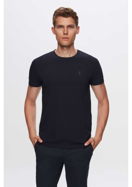 Slim Fit Lacivert Düz T-Shirt 2EC148551753M