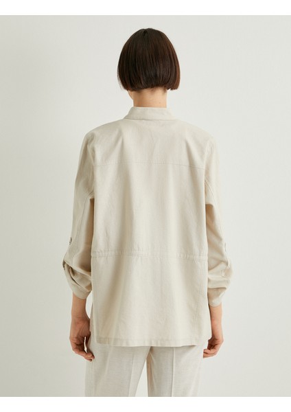 Mevsimlik Ceket Keten Karışımlı Dik Yaka Çıtçıt Kapama Katlamalı Kollu fırsatları