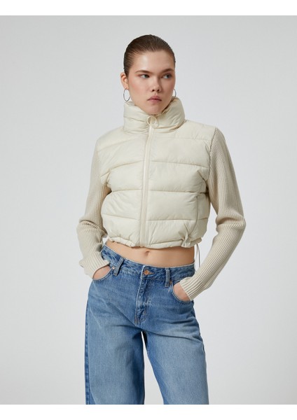 Şişme Mont Triko Kollu Dik Yaka Fermuarlı fiyatları