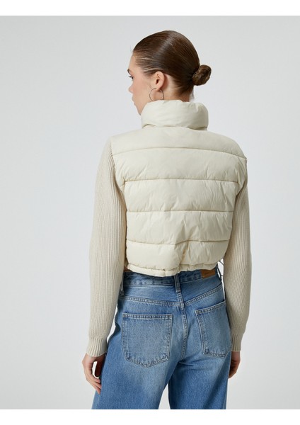 Şişme Mont Triko Kollu Dik Yaka Fermuarlı fırsatları