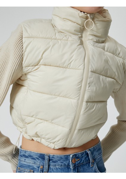 Şişme Mont Triko Kollu Dik Yaka Fermuarlı indirimleri