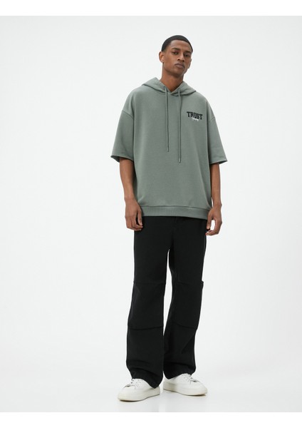 Spor Oversize Kapşonlu Sweatshirt Slogan Baskılı Kısa Kollu Uzun Boy fiyatları