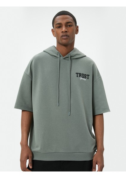 Spor Oversize Kapşonlu Sweatshirt Slogan Baskılı Kısa Kollu Uzun Boy modelleri