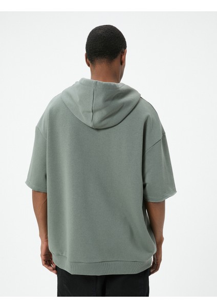 Spor Oversize Kapşonlu Sweatshirt Slogan Baskılı Kısa Kollu Uzun Boy fırsatları