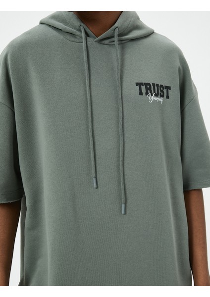 Spor Oversize Kapşonlu Sweatshirt Slogan Baskılı Kısa Kollu Uzun Boy indirimleri