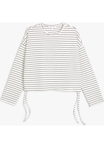 Crop Sweatshirt Yanları Bağlama Detaylı Bisiklet Yaka Rahat Kalıp