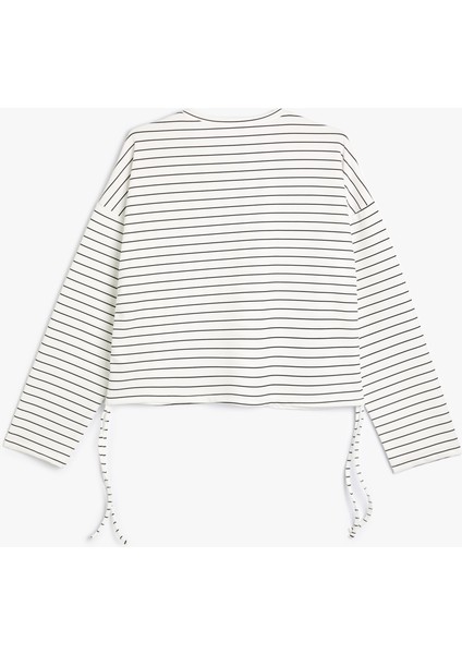 Crop Sweatshirt Yanları Bağlama Detaylı Bisiklet Yaka Rahat Kalıp