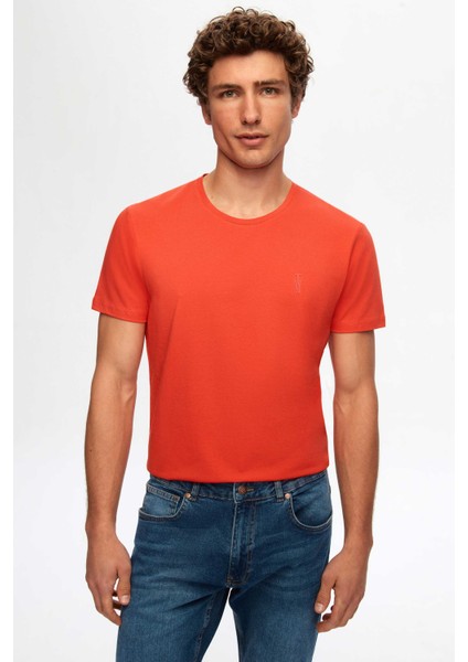 Slim Fit Nar Çiçeği Düz T-Shirt 2EC148551753M