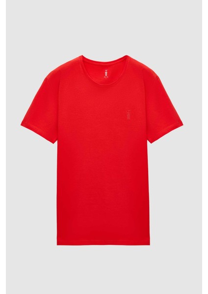 Slim Fit Nar Çiçeği Düz T-Shirt 2EC148551753M