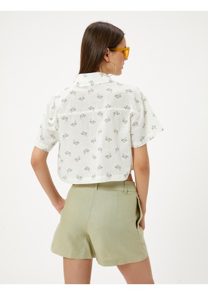 Crop Gömlek Kısa Kollu Pamuklu Floral Desenli fırsatları
