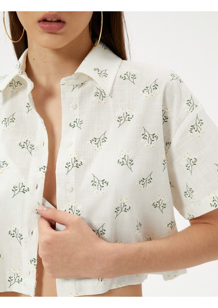 Crop Gömlek Kısa Kollu Pamuklu Floral Desenli indirimleri