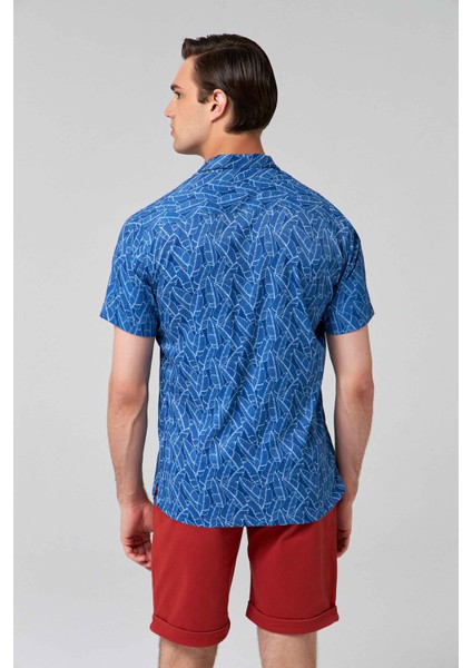 Slim Fit Lacivert Baskılı Gömlek