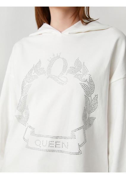 Taşlı Sweatshirt Kapüşonlu Pamuklu