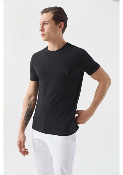 Slim Fit Siyah Düz T-Shirt 2EC148551753M