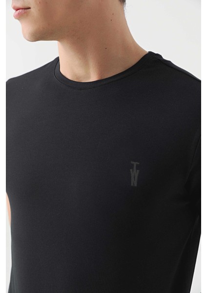 Slim Fit Siyah Düz T-Shirt 2EC148551753M