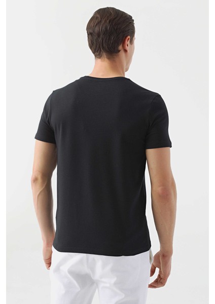 Slim Fit Siyah Düz T-Shirt 2EC148551753M