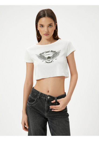 Baskılı Crop Tişört