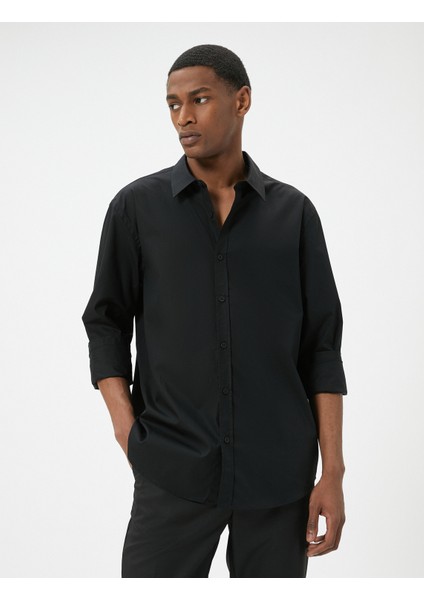 Basic Gömlek Uzun Kollu Klasik Yaka Düğmeli Pamuklu fiyatları