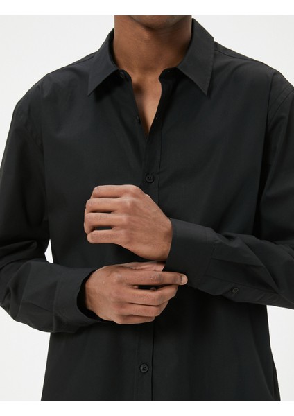 Basic Gömlek Uzun Kollu Klasik Yaka Düğmeli Pamuklu indirimleri