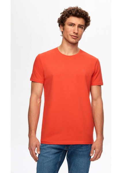 Slim Fit Nar Çiçeği Düz T-Shirt 2EC148551753M