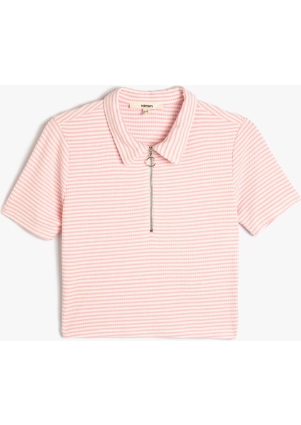 Polo Yaka Tişört Kısa Kollu Yarım Fermuarlı