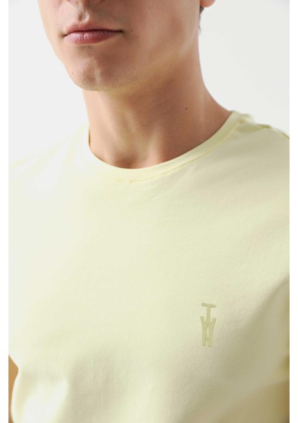 Slim Fit Sarı Düz T-Shirt 2EC148551753M modelleri