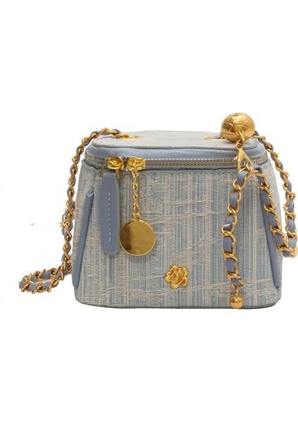 Kadınlar Için Üst Düzey Çok Yönlü Kova Çantası, Şık Denim Çizgili Zincir Çapraz Askılı Çanta, Modaya Uygun Gündelik Moda Bozuk Para Cüzdanı (Yurt Dışından)