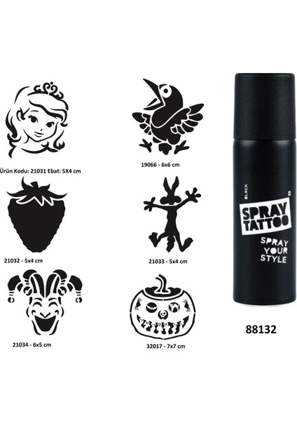 Çocuksu Semboller Spray Tattoo Geçici Dövme Yapma Seti Dark Siyah