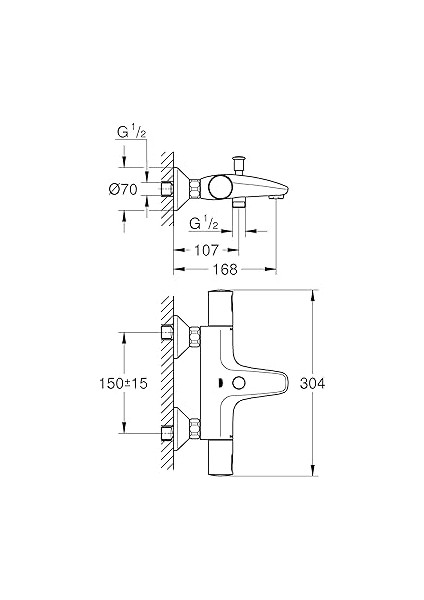 Precision Start Termostatik Banyo Bataryası | Su Tasarruflu | Mat Siyah | 345982430 Matsiyah