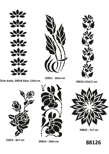 Çiçek Desenleri 6 Adet Geçici Dövme Kalıbı Spreysiz Sadece Şablon