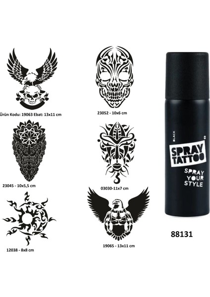 Güçlü Erkek Sembolleri Spray Tattoo Geçici Dövme Yapma Seti Dark Siyah