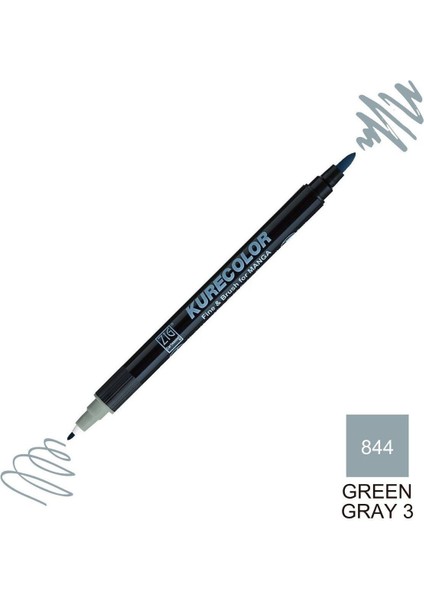 Kurecolor Mangaka Fine&brush Çift Taraflı Kalem CNKC-2200 No 844 Green Gray 3