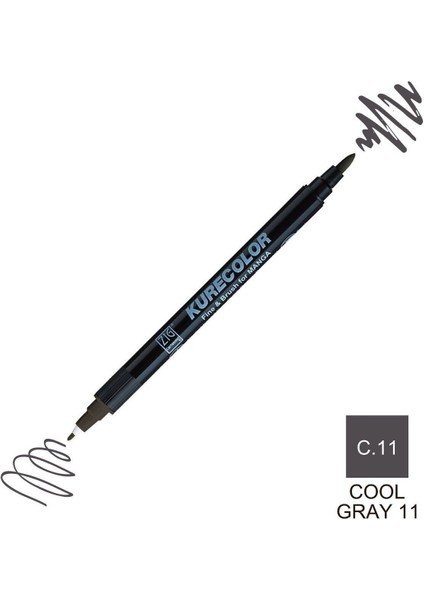 Kurecolor Mangaka Fine&brush Çift Taraflı Kalem CNKC-2200 No C.11 Cool Gray 11
