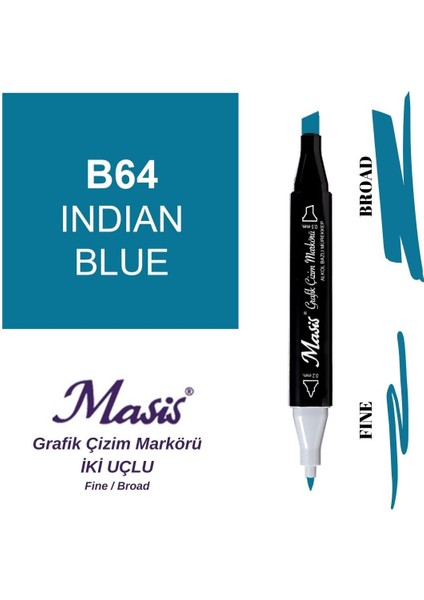 Twin Çift Uçlu Marker Kalemi 64 Indian Blue
