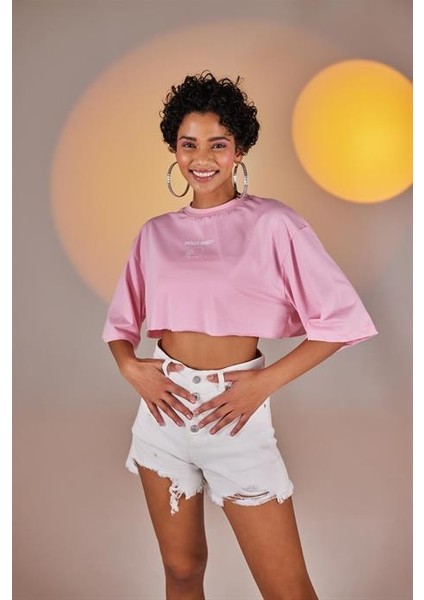 Holly Crop Tshirt Pembe