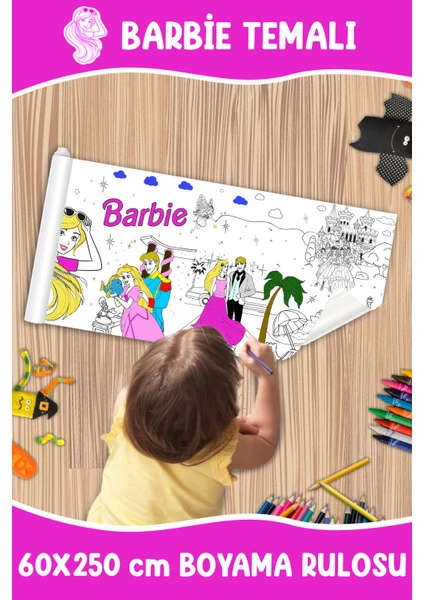 Barbie Temalı Dev Boyama Rulosu 60X250 cm