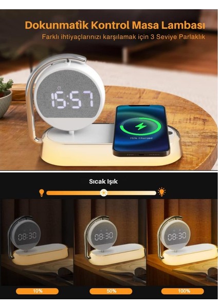3in1 Çalar Saatli, LED Işıklı, 15W Kablosuz Şarj Aleti, Gece Lambalı, Akım ve Isı Korumalı fiyatları