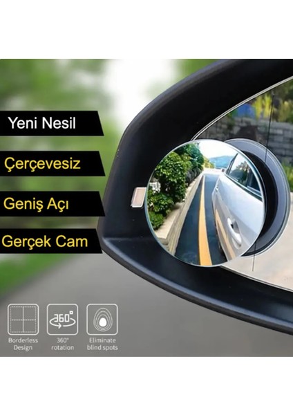 Kör Nokta Aynası Yuvarlak Çerçevesiz Gerçek Cam Ultra Ince 360 Derece