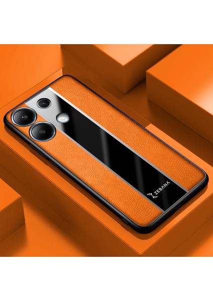 Xiaomi Poco M6 Pro Uyumlu Kılıf Zebana Premium Deri Kılıf Turuncu